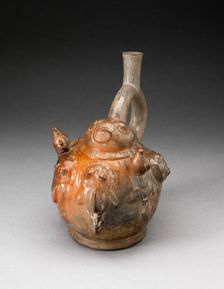 Stirrup Spout Vessel with Relief Depicting a Fishing Scene, 100 B.C./A.D. 500. Creator: Unknown