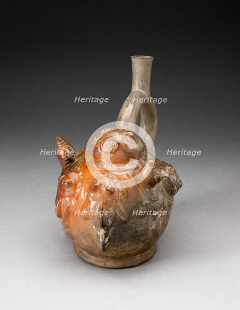 Stirrup Spout Vessel with Relief Depicting a Fishing Scene, 100 B.C./A.D. 500. Creator: Unknown.