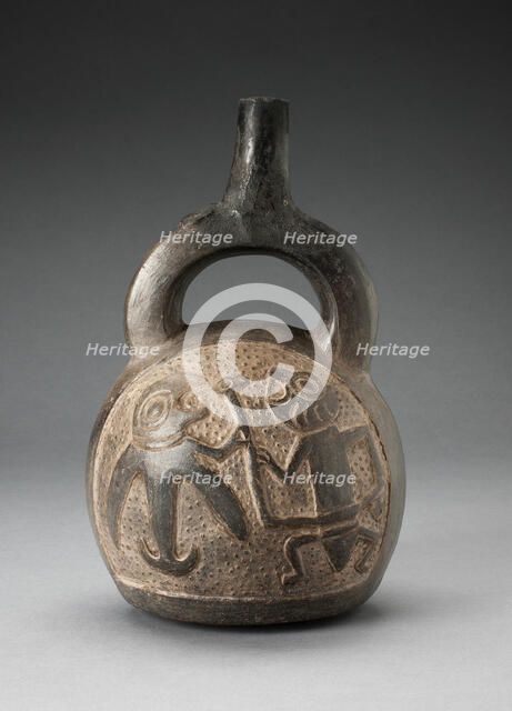 Stirrup Spout Vessel with Relief Depicting a Mythic Hunting Scene, A.D. 1200/1450. Creator: Unknown.