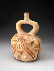 Stirrup Spout Vessel with Relief Depicting a Supernatural Figure Holding a Trophy Head, 100 BC/AD 50 Creator: Unknown