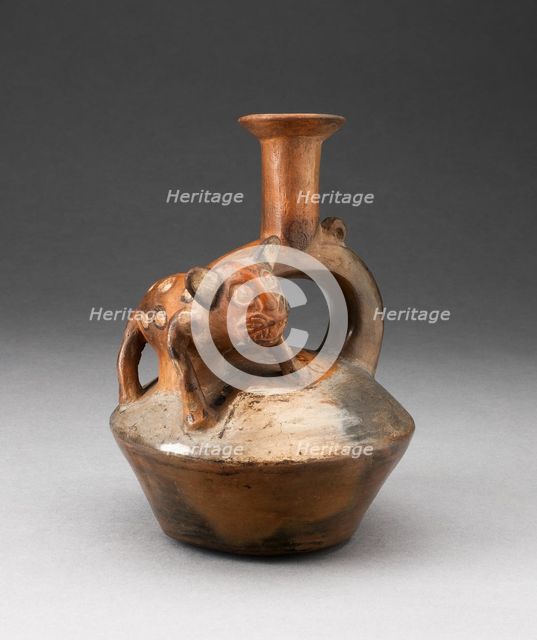 Stirrup Spout Vessel with Spotted Feline Standing on Top, A.D. 1200/1470. Creator: Unknown.