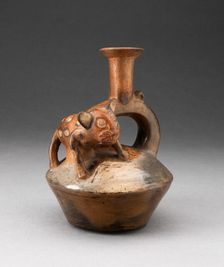 Stirrup Spout Vessel with Spotted Feline Standing on Top, A.D. 1200/1470. Creator: Unknown