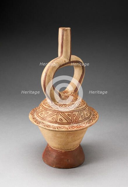 Stirup Spout Vessel in Form of a Covered Bowl with Geometric Patterning, 100 B.C./A.D. 500. Creator: Unknown.