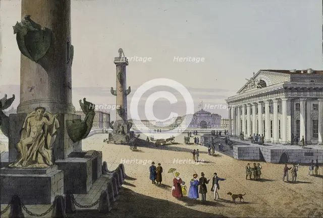 Stock exchange and Admirality in St. Petersburg, First half of the 19th cent.. Artist: Beggrov, Karl Petrovich (1799-1875)