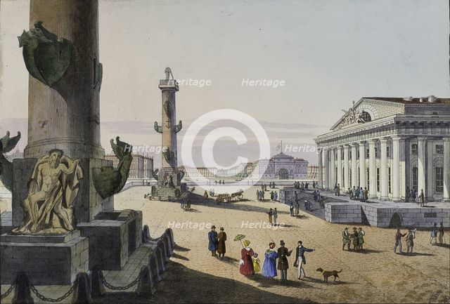 Stock exchange and Admirality in St. Petersburg, First half of the 19th cent.. Artist: Beggrov, Karl Petrovich (1799-1875)