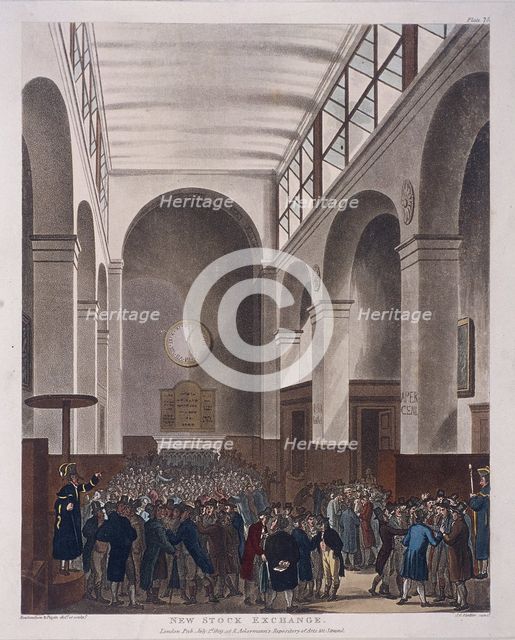 Stock Exchange, Bartholomew Lane, London, 1809. Artist: Joseph Constantine Stadler