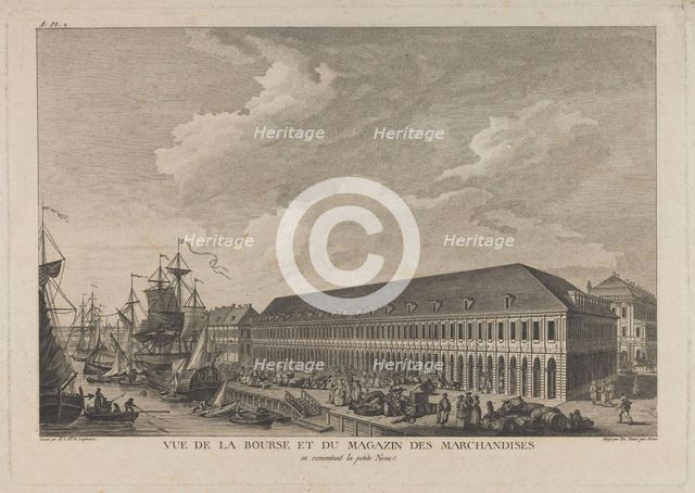 Stock exchange in Saint Petersburg, c. 1785. Artist: Auvray, Pierre Laurent (1736-?)