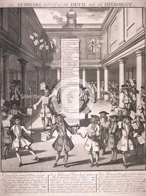 Stock Exchange, London, 1720. Artist: James Cole