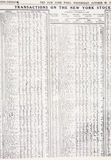 Stock-market listings as recorded in the New York Times, Wednesday, 30 October, 1929
