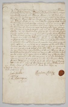 Stock share certificate for the Royal African Company, 1691. Creator: Champion Ashby