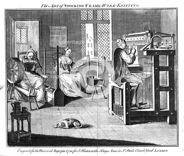 Stocking frame workshop, 1750. Creator: Unknown.