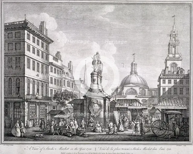 Stocks Market in Poultry, London, c1728. Artist: Sutton Nicholls