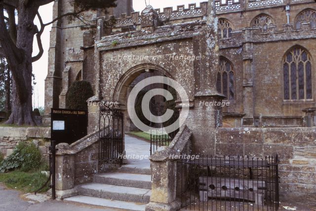 Stocks Outsde Martock (All Saints) Church, Somerset, 20th century. Artist: CM Dixon.