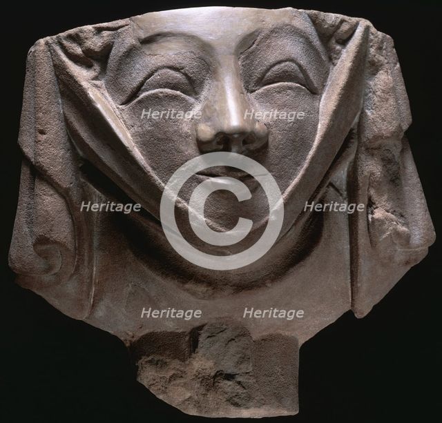 Stone corbel in the shape of a smiling nun, medieval, 14th century. Creator: Unknown.