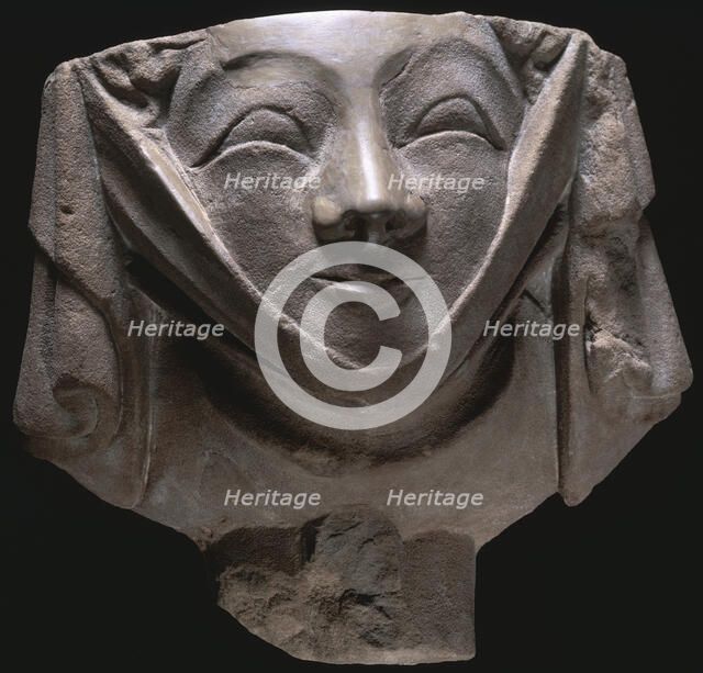 Stone corbel in the shape of a smiling nun, medieval, 14th century. Artist: Unknown