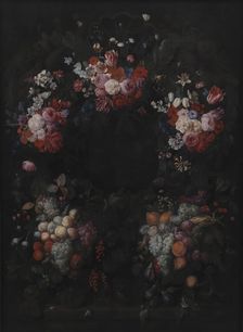 Stone Cartouche with Fruit and Flower Garland, 1664. Creator: Joris van Son