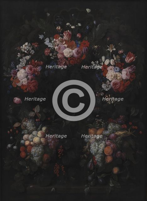 Stone Cartouche with Fruit and Flower Garland, 1664. Creator: Joris van Son.