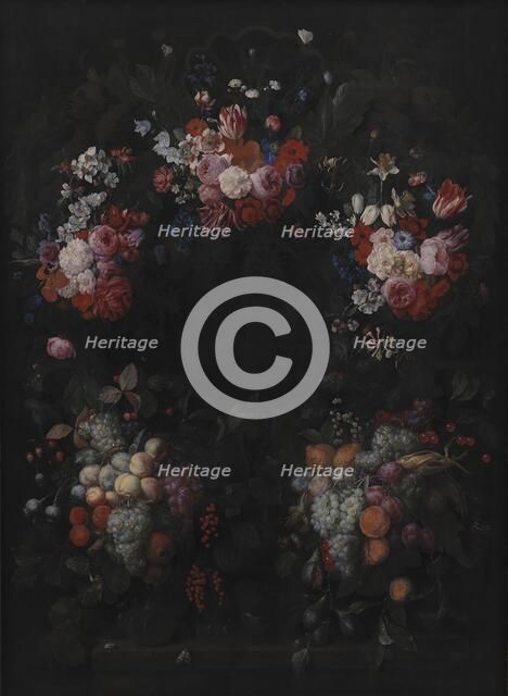 Stone Cartouche with Fruit and Flower Garland, 1664. Creator: Joris van Son.