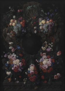 Stone Cartouche with Fruit and Flower Garland, 1665. Creator: Joris van Son