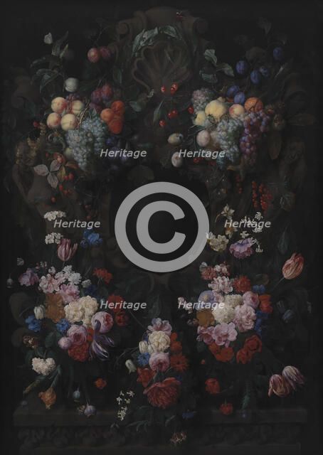 Stone Cartouche with Fruit and Flower Garland, 1665. Creator: Joris van Son.