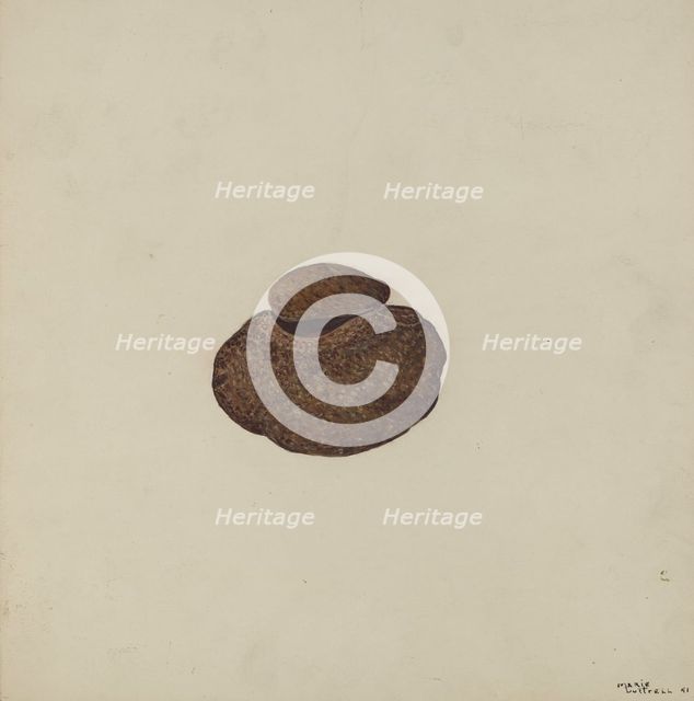 Stone Carved Out to Hold War Paint, c. 1941. Creator: Marie Lutrell.