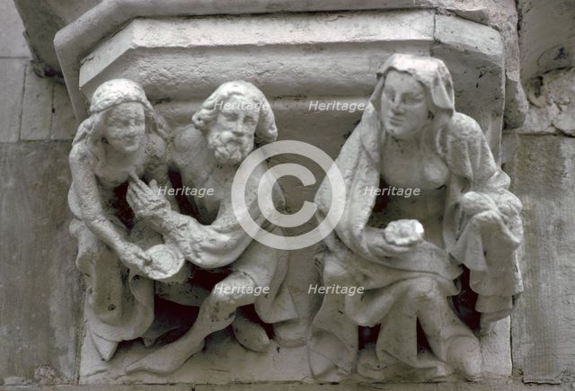 Stone carving on the side of a house in Bruges. Artist: Unknown
