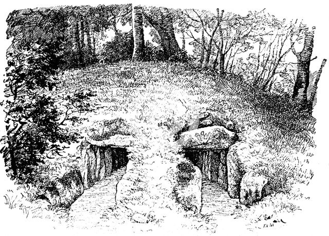 Stone Age tumulus containing two chambers, Rodding, Denmark, 1913. Artist: Unknown