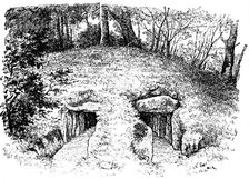 Stone Age tumulus containing two chambers, Rodding, Denmark, 1913