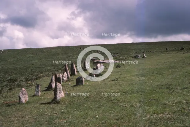 Stone Alignment on Shovel Down, 3rd-2nd millenium BC. Devon, Dartmoor, 20th  century. Artist: CM Dixon.