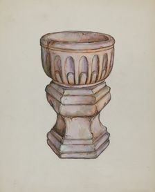 Stone Baptismal Font, c. 1936. Creator: George Seideneck