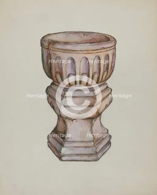 Stone Baptismal Font, c. 1936. Creator: George Seideneck.