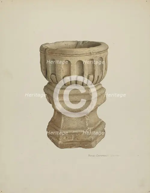 Stone Baptismal Font, c. 1940. Creator: Rose Campbell-Gerke.