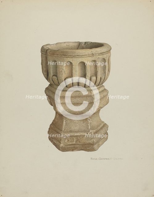 Stone Baptismal Font, c. 1940. Creator: Rose Campbell-Gerke.