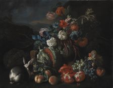 Stone Base with Flowers and Fruit, 1673-1724. Creator: Franz Werner von Tamm