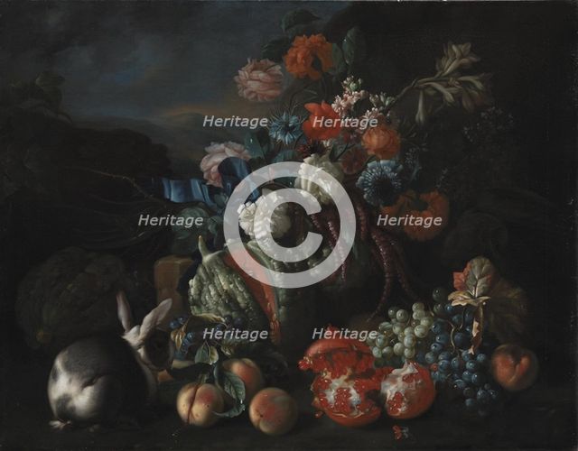 Stone Base with Flowers and Fruit, 1673-1724. Creator: Franz Werner von Tamm.