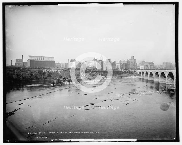 Stone bridge over the Mississippi, Minneapolis, Minn., c1905. Creator: Unknown.