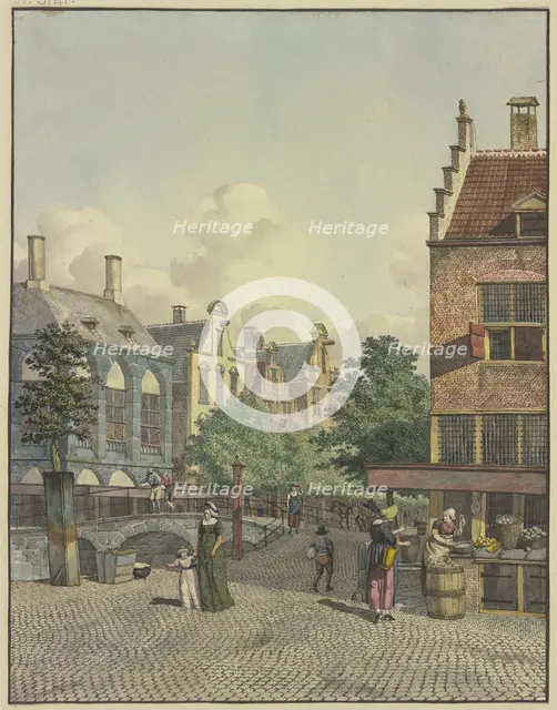 Stone bridge, a shop on the right, 18th century. Creator: Johannes Huibert Prins.