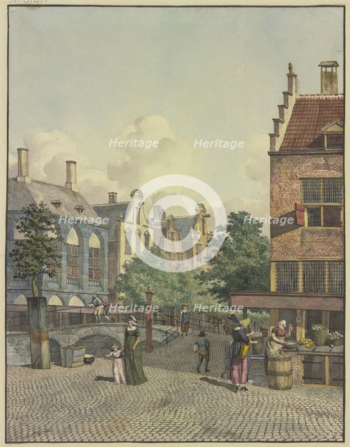 Stone bridge, a shop on the right, 18th century. Creator: Johannes Huibert Prins.