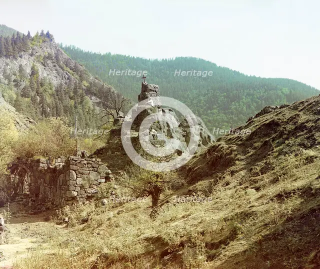 Stone gate and Uzvarian fortress, between 1905 and 1915. Creator: Sergey Mikhaylovich Prokudin-Gorsky.