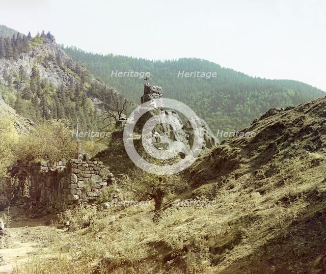 Stone gate and Uzvarian fortress, between 1905 and 1915. Creator: Sergey Mikhaylovich Prokudin-Gorsky.