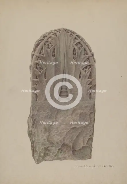 Stone Gate Post, c. 1939. Creator: Rose Campbell-Gerke.