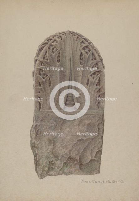 Stone Gate Post, c. 1939. Creator: Rose Campbell-Gerke.