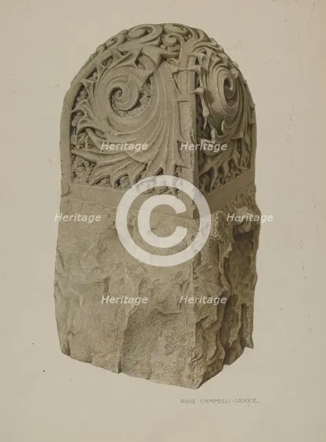 Stone Gate Post, c. 1939. Creator: Rose Campbell-Gerke.