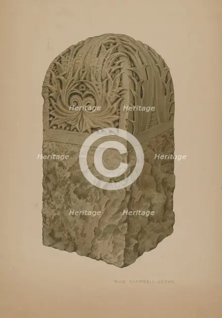 Stone Gate Post, c. 1939. Creator: Rose Campbell-Gerke.