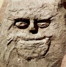 Stone head from pagan Celtic shrine at Cinderford, Gloucestershire