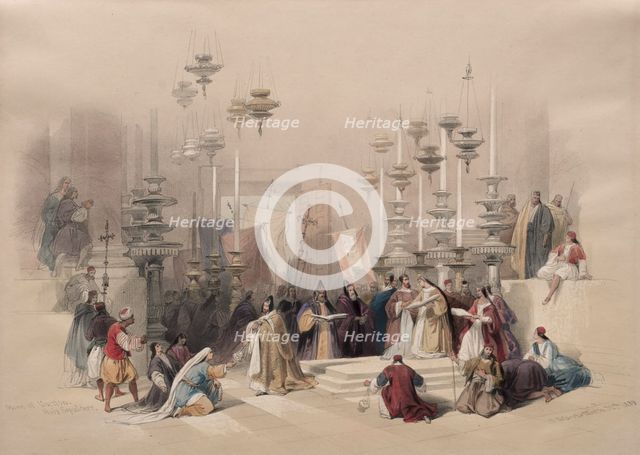 Stone of Unction, Holy Sepulchre, 1839. Creator: David Roberts (British, 1796-1864).