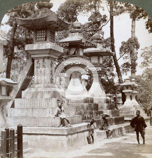 Stone lanterns at Sumiyoshi, Osaka, Japan, 1904. Artist: Underwood & Underwood
