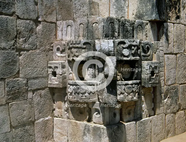 Stone mask, Uxmal city, Puuc region, Yucatan, Mexico, Maya civilization, Classical period, 1998. Creator: Unknown.