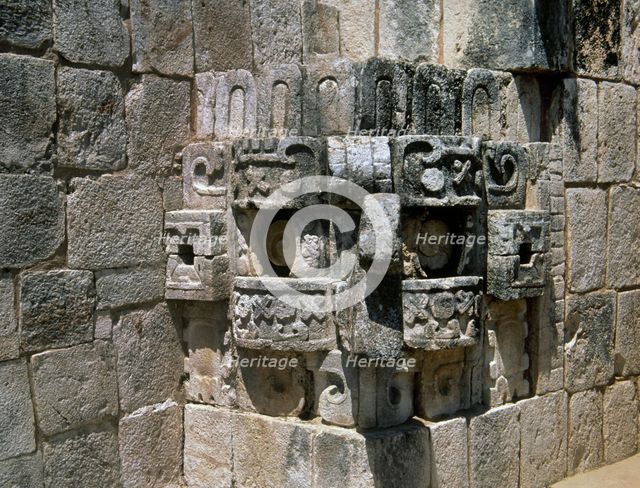 Stone mask, Uxmal city, Puuc region, Yucatan, Mexico, Maya civilization, Classical period, 1998. Creator: Unknown.