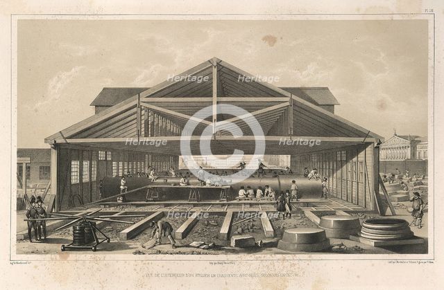 Stone Mason's Workshop (From: The Construction of the Saint Isaac's Cathedral), 1845. Artist: Montferrand, Auguste, de (1786-1858)